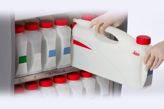 HistoCore PEARL Tissue Processor reagent bottles