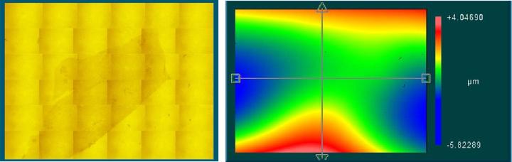 Figure 5 – microscopy image (stitched) and interferometric map of tissue sample in comparison. (16x12 mm, “Fatty 1Glas” sample).
