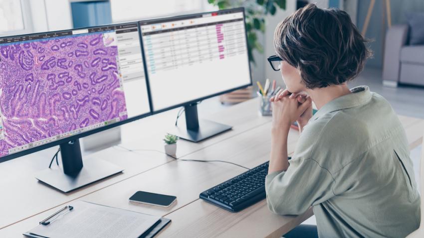 Aperio HALO AP AI-powered pathology collaboration software for consultation.