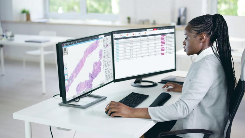 Aperio HALO AP AI-powered pathology image management software with on-screen diagnosis capabilities.